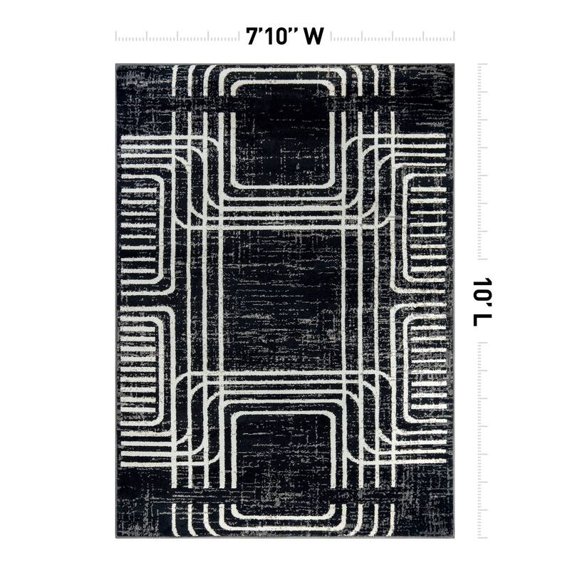 Bohemian Lines Black Ivory Gray Durable Area Rug Pet Friendly, Perfect for Entryway, Living Room, and Bedroom