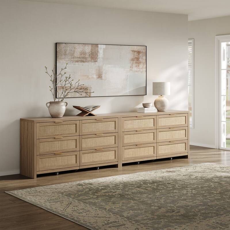 Elegant Right Angled Dresser with 6 Rattan Woven Drawers