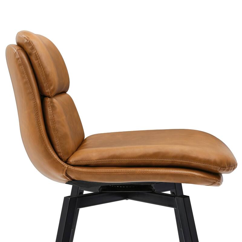Upholstered Faux Leather Bar Stools with Back and Metal Legs Set of 2/3/4, 26" H Seat Height, 360° Swivel Bar Stools Brown
