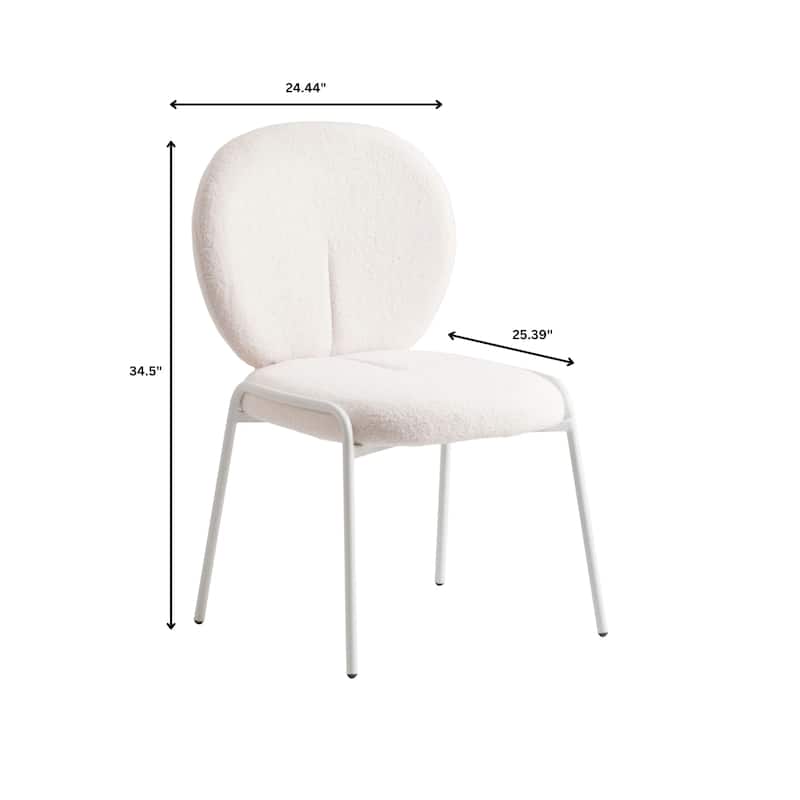 Celestial Modern Boucle Dining Chairs - Upholstered Accent Side Chairs with White Powder-Coated Iron Frame Set of 2