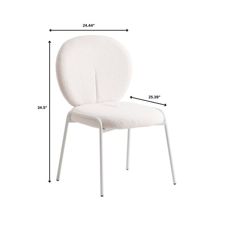 Celestial Modern Boucle Dining Chairs - Upholstered Accent Side Chairs with White Powder-Coated Iron Frame Set of 4