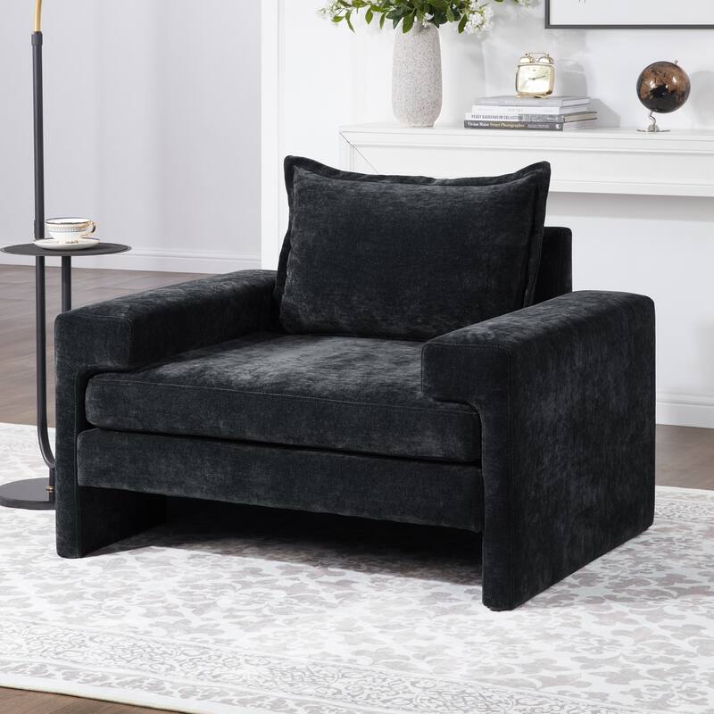 Roomfitters Chenille Upholstered Accent Armchair with Wide Armrests, Ergonomic Lounge Chair