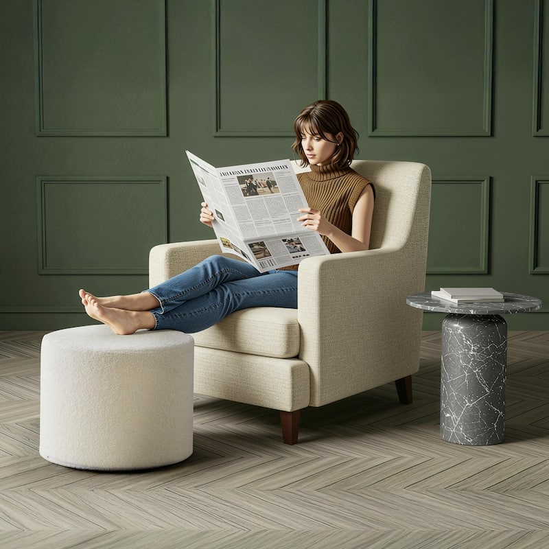 Bezseller Soft Boucle Pouf Ottoman, Comfortable Foot Rest, Full Foam Filling Footstool for Living Room, Bedroom