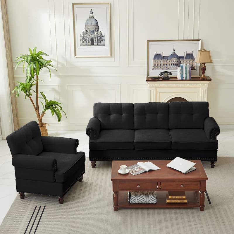 Set of 2 Pieces, A 3-seat Sofa and An Armchair, Chenille Sofa Set for Living Room