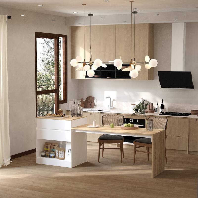 Dining Island - 2 Drawers, Shelves, and Large Countertop Bar Table