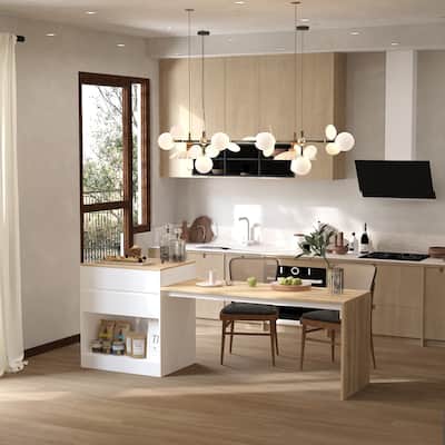 Kitchen Island - Versatile 94.5" Table with Drawers and Shelves Table