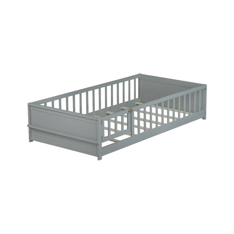 Twin Size Floor Bed with Built-in Book Rack and Door