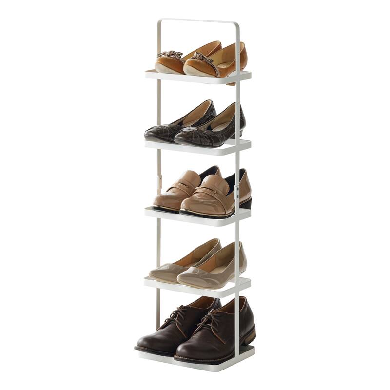 Yamazaki Home Shoe Rack - Two Styles, Steel, Holds 5 shoes, Holds 11 lbs - L 7.09 x W 8.66 x H 30.51 inches - White