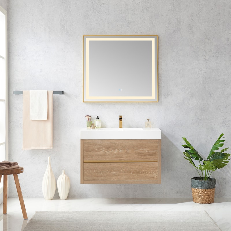Palencia Single Floating Vanity with White Sink Top without Mirror - 36in.