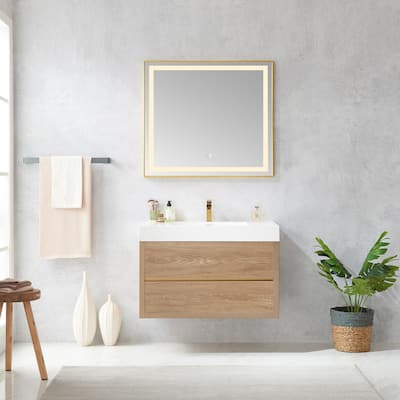 Palencia Single Floating Vanity with White Sink Top without Mirror - 36in.