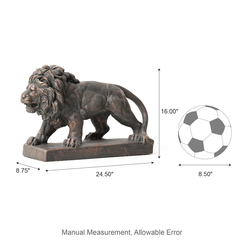 Glitzhome Set of 2 MgO Majestic Walking & Lying Guardian Lion Statues Porch Sculpture Indoor Outdoor