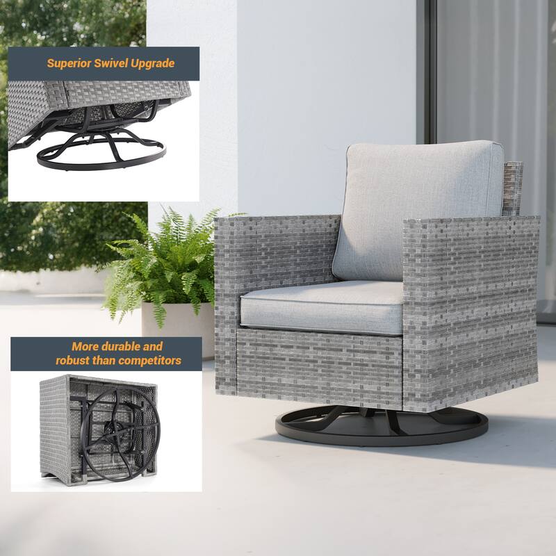 Livoosun Patio Outdoor Furniture Gray Rattan Swiveling Rocker Chairs Set With Thick Cushions