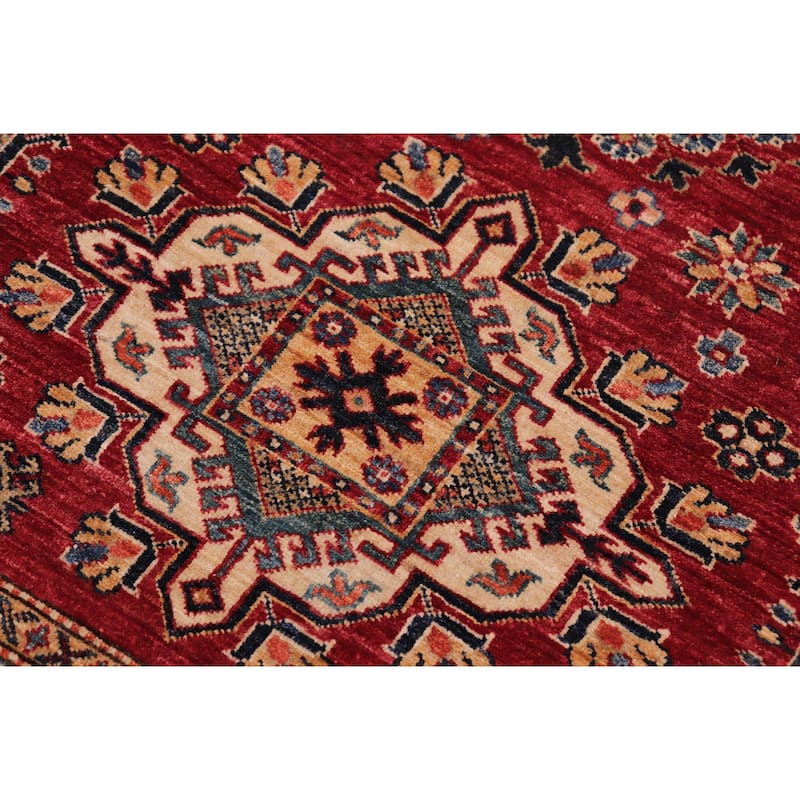 Caucasian Super Kazak Arlo Red/Beige Hand Knotted Wool Rug - 4'9'' x 6'8''