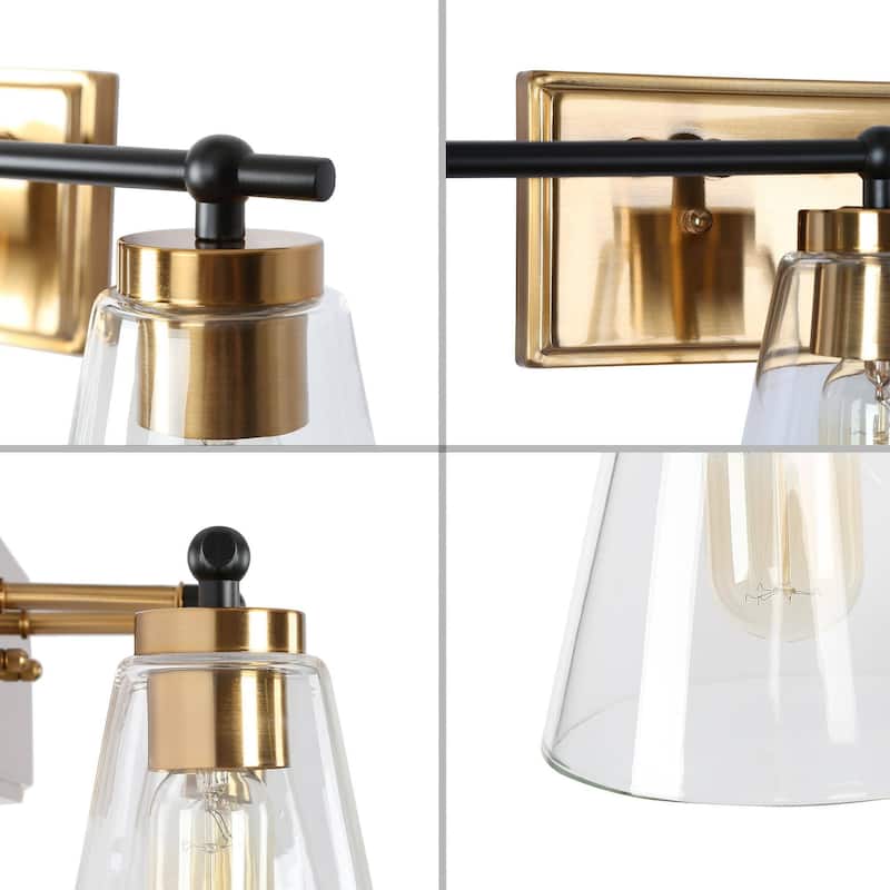Modern 3/4-Light Black Gold Bathroom Vanity Lights Cone Glass Wall Sconce
