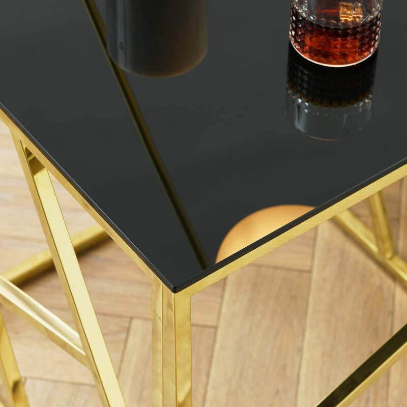 55" Long Glass Console Table with Sturdy Golden Metal Frame