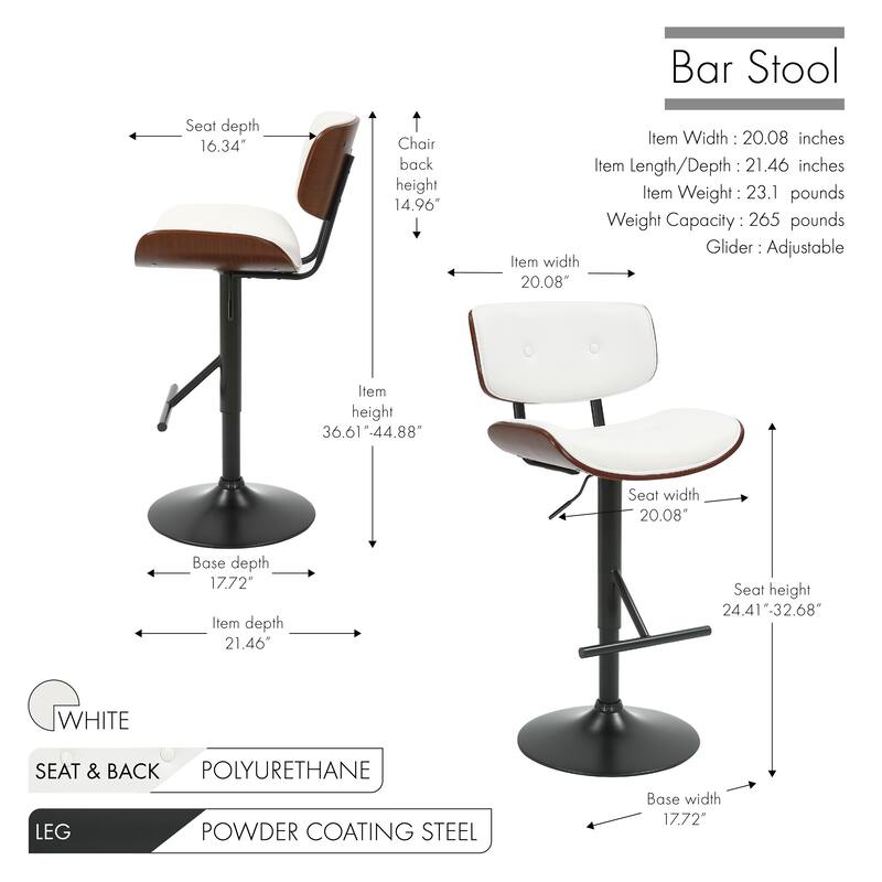 Porthos Home Cian Swivel Height Adjustable Faux Leather Mid-Century Bar Stool