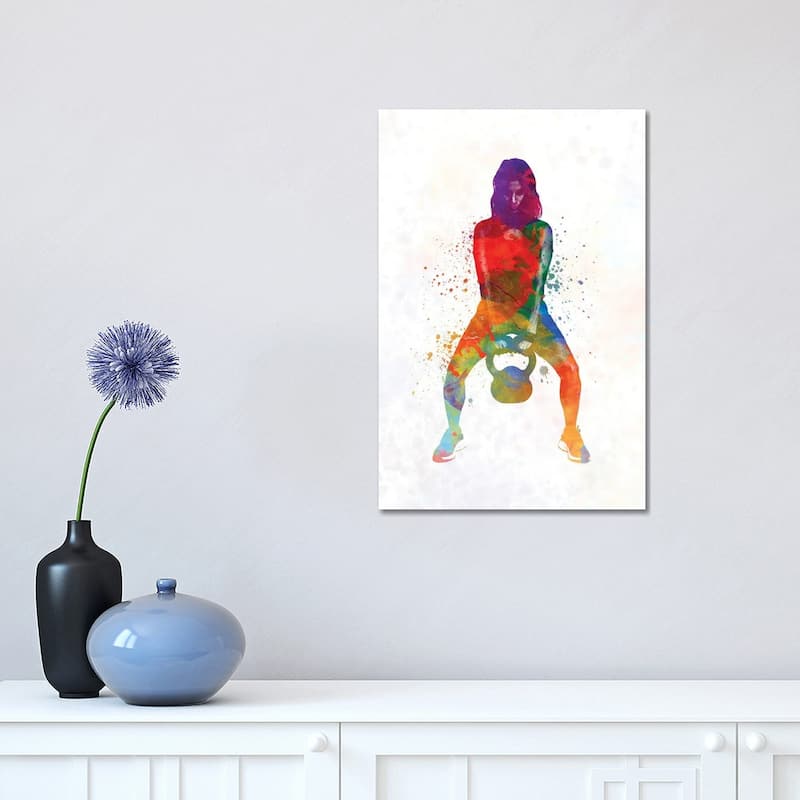 iCanvas "Crossfit Fitness Exercise Woman Lifting Kettlebell During Strength Training Exercising" by Paul Rommer Canvas Print - 18x12x1.5