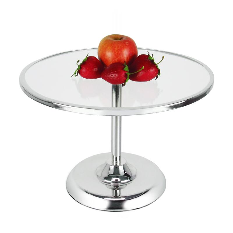 Silver Round Glass Top Cake Stand Dessert Display
