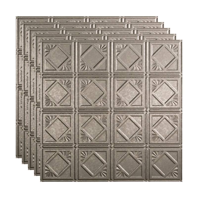 FASÄDE Traditional Style 4 Decorative Vinyl 2ft x 2ft Lay in Ceiling Panel in Galvanized Steel (5 Pack) - 5 Pack - Galvanized Steel