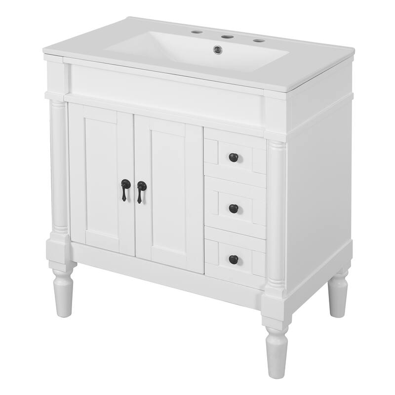 GDFStudio - Mia Modern 30" Bathroom Vanity with Ceramic Sink, Soft-Close Drawers & Adjustable Shelf