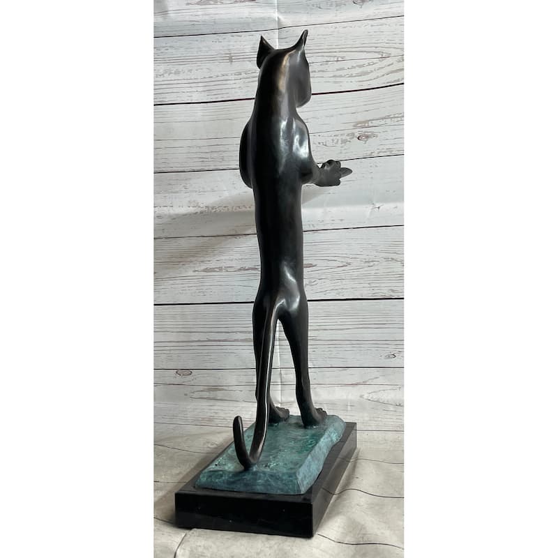 Standing Imitative Cat Holding Tray Business Card Holder Bronze Sculpture Statue Original Art Decor