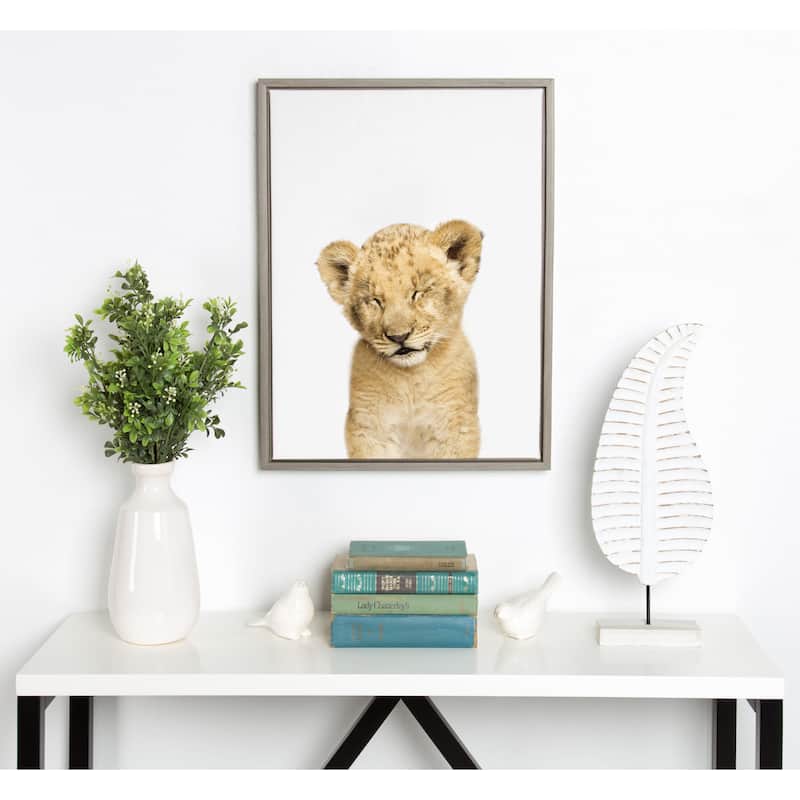 Sylvie Sleepy Baby Lion Animal Print Framed Canvas Art by Amy Peterson