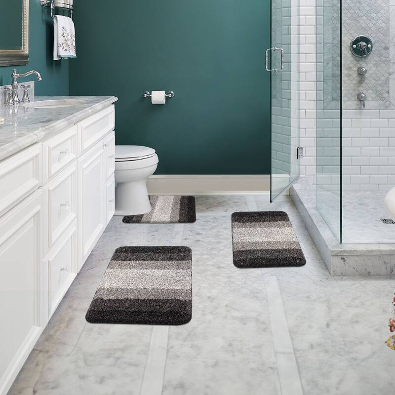 WaLensee 3Pieces Anti-Slip Bath Rug Set, Non-Slip Bathroom Rugs Contour Mat
