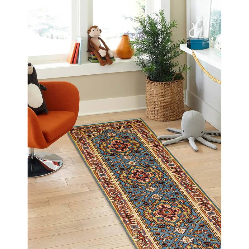 ECARPETGALLERY Hand-knotted Serapi Heritage Blue Wool Rug - 2'6 x 9'11