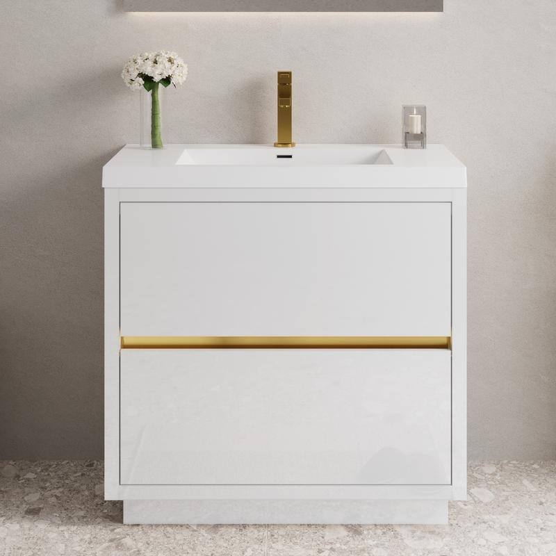 Abruzzo 36" Freestanding Bathroom Vanity with Stone Resin Sink and Two Soft Close Drawers