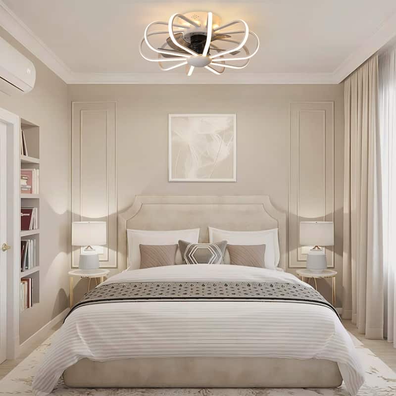 Starsky 23'' Drum Flush Mount LED Ceiling Fan with Light,6-Speed Low Profile Smart APP Control Ceiling Fan with Remote