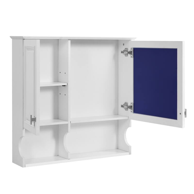 30 Inch Mirror Medicine Cabinet with Open Shelves, Wall Mounted Home Storage with Doors & Mirror, Adjustable Shelf