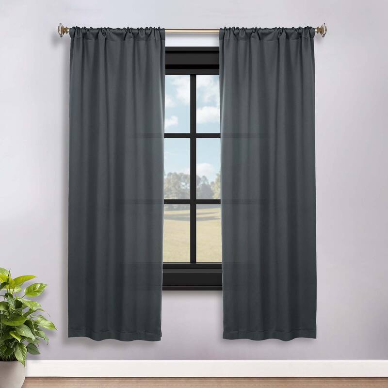 Superior Solid Machine Washable Room Darkening Semi-Blackout Curtains, Set of 2 - 36" x 72" - Grey