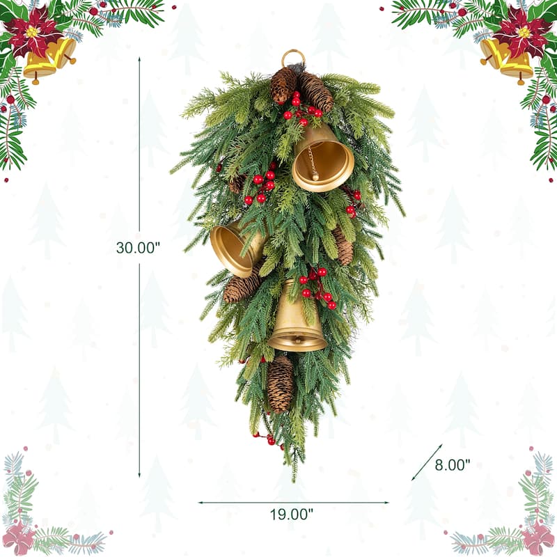 Glitzhome Christmas Berry Bow Pinecone Bell Holy Leaf Teardrop Swag Xmas Wreath