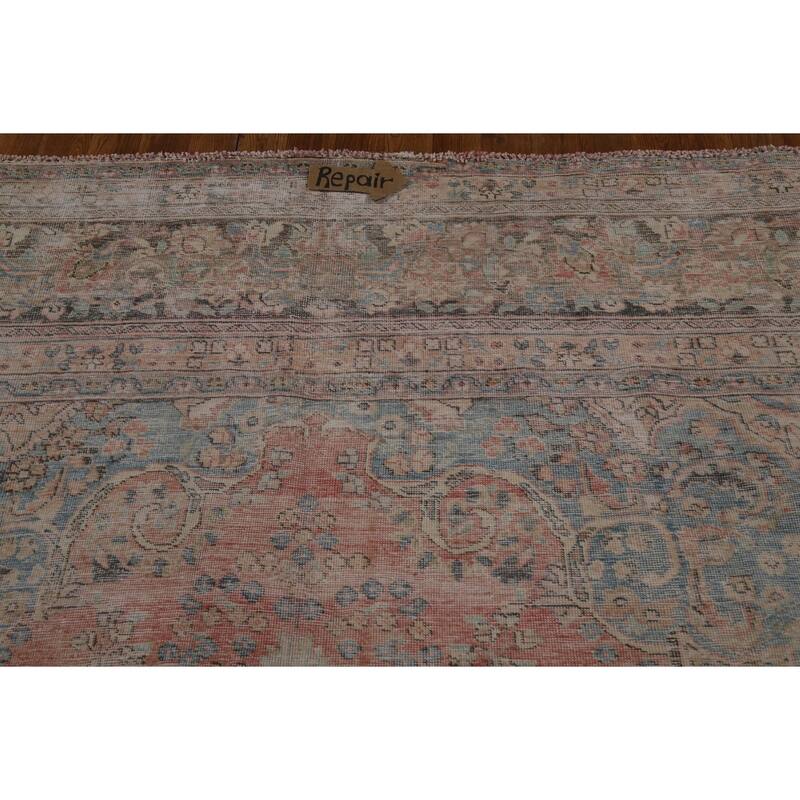Pink Mashad Persian Vintage Area Rug Handmade Wool Carpet - 9'3" x 12'8"