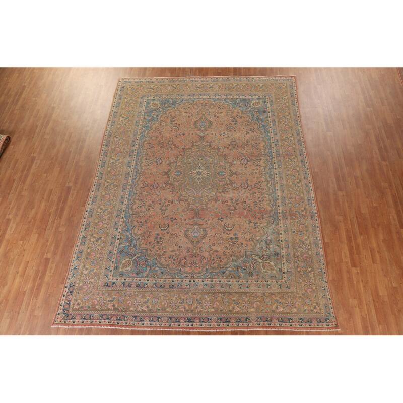 Hand Knotted Oriental 100% Wool Carpet Traditional Floral Pink Mashad Area Rug - 12' 9'' X 9' 6''