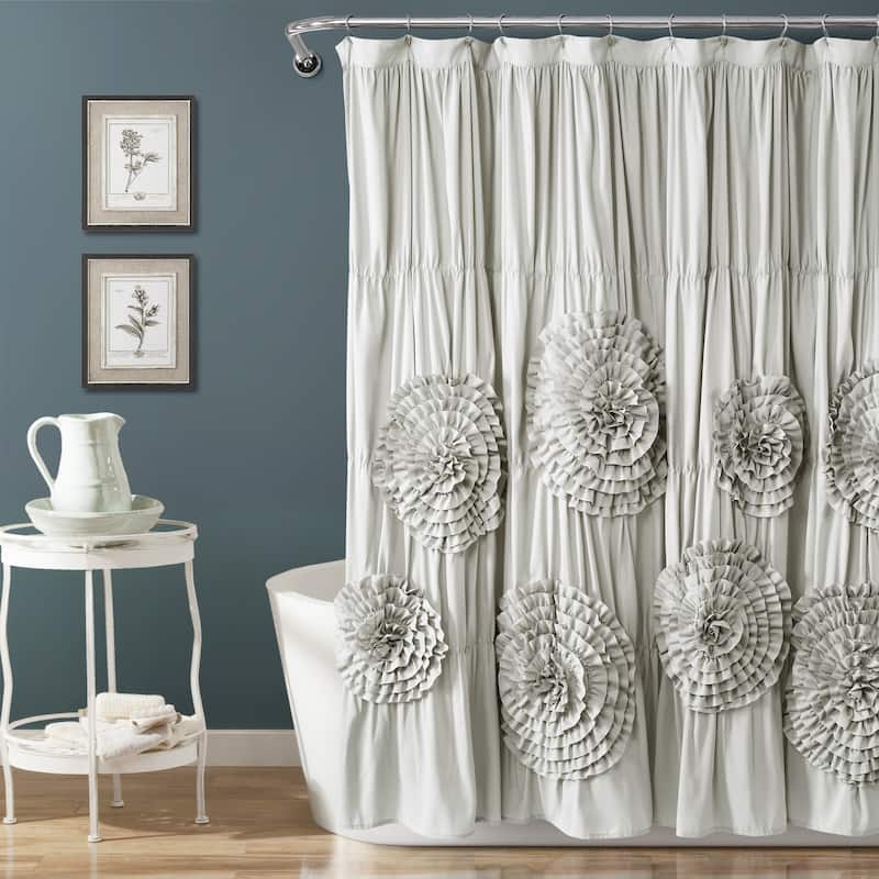 Silver Orchid Bara Ruffle Flower Trim Shower Curtain - Light Gray