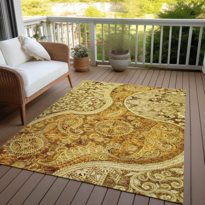 Machine Washable Indoor/ Outdoor Modern Paisley Chantille Rug