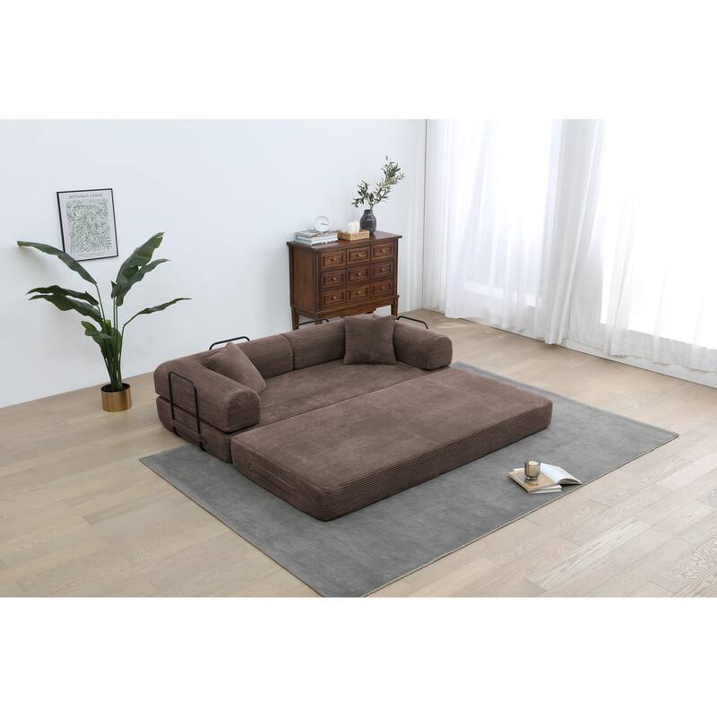 Convertible Sleeper Sofa, Floor Sofa with Cylindrical Pillow, Folding Mattress Couch Sofa Bed with Fixed-Shape Frame