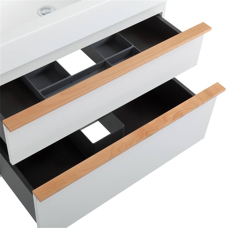 30" Wall Mounted Bathroom Vanity with Integrated Acrylic Sink, 2 Soft-Close Drawers