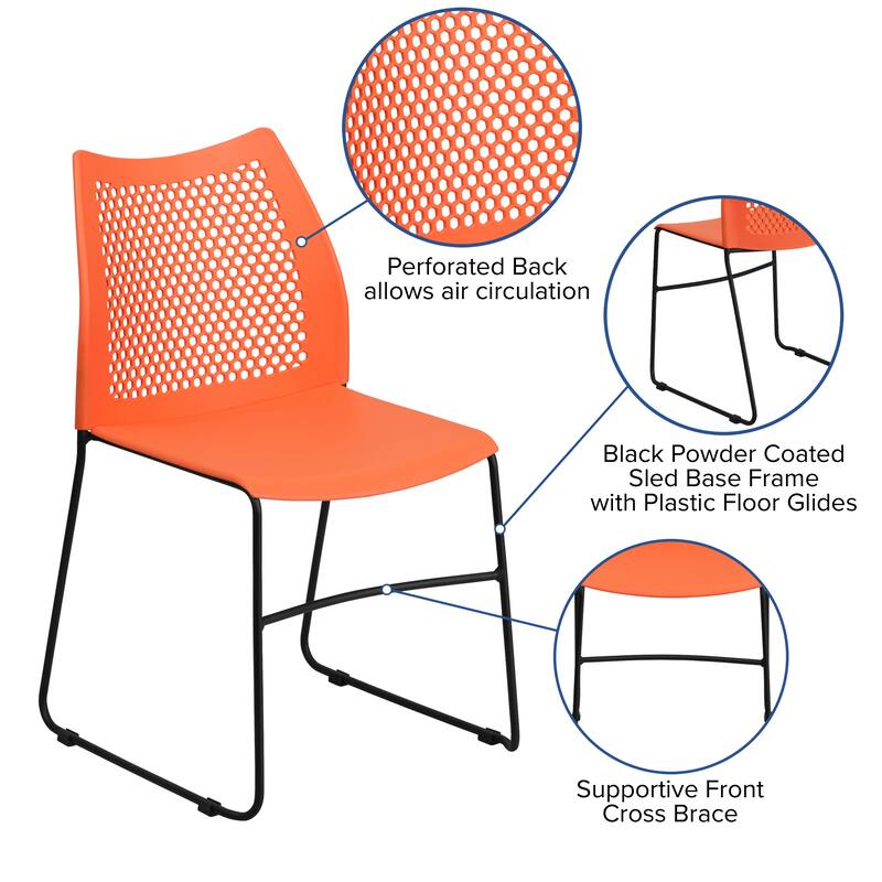 5 Pack 661 lb. Capacity Stack Chair with Air-Vent Back and Sled Base