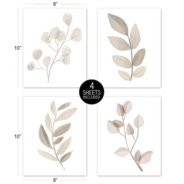 Floral Leaf Wall Decor Art Prints (Set of 4) - Ivory Cream Beige Taupe Neutral Boho Watercolor Botanical Woodland Single Flower