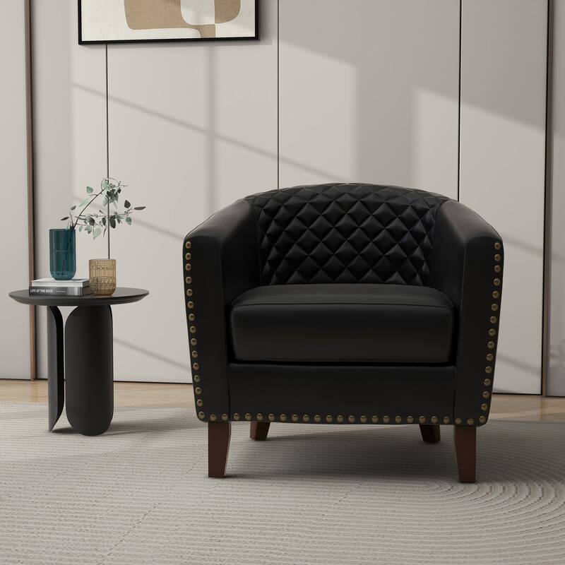 Faux Leather Barrel Accent Chair - Single - Black