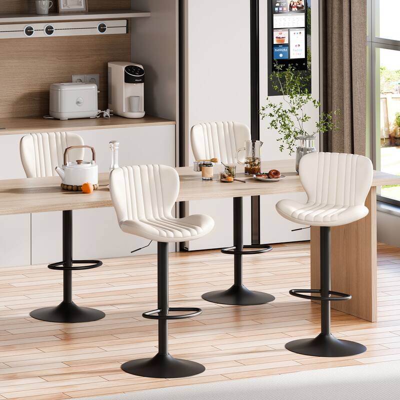 Scallop Swivel Bar Stool Set with Height-adjustable Seat - N/A - Set of 4 - Beige