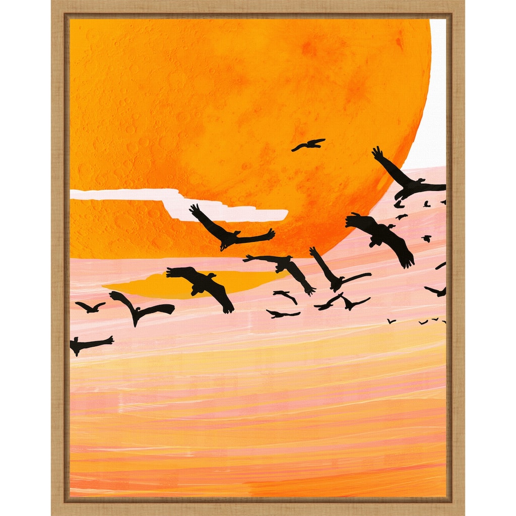 Time Flies Bird Sunset by Uma Gokhale Framed Canvas Wall Art