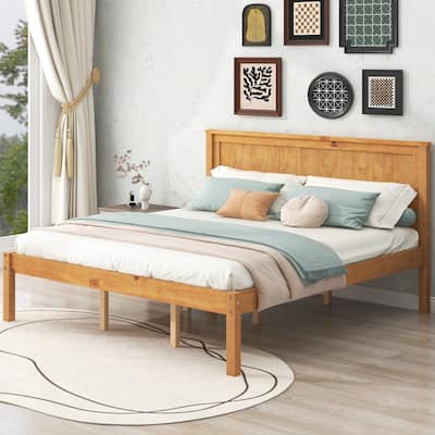 Queen Size All-in-One Wood Platform Bed w/ Underneath Storage Upholstered Bed Frame & 2 Drawers Storage Bed, Space-Saving