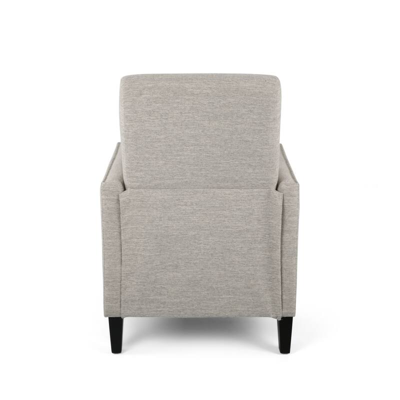 Light Grey Modern Fabric Push-Back Recliner with Footrest, Nailhead Accents, Birch Wood Legs