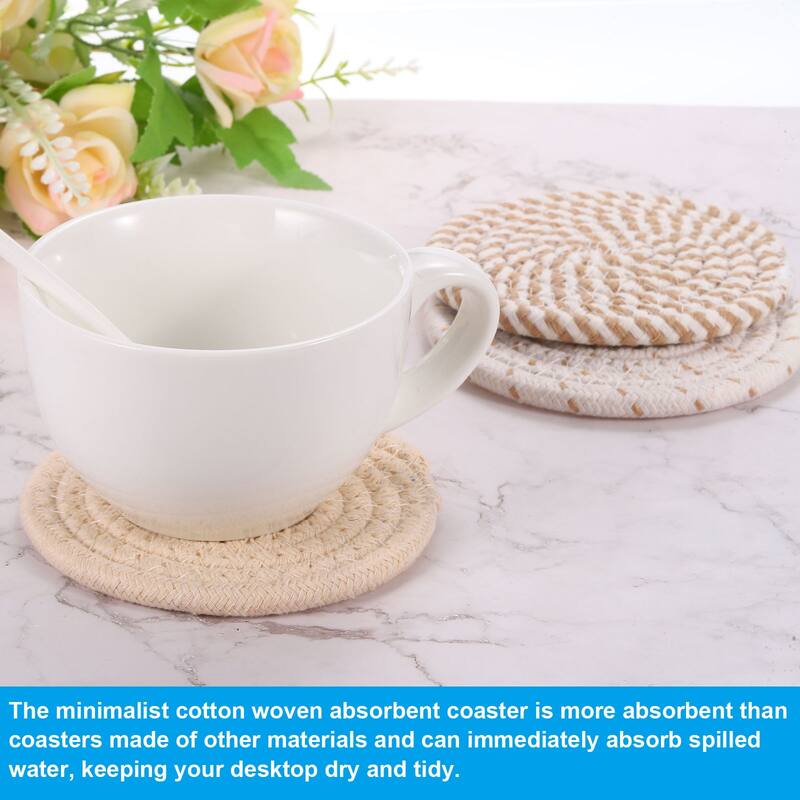 8Pcs 4.3" OD Heat-Resistant Cotton Woven Absorbent Coaster, 4 Colors - White, Gray, Light Gray, Dark Gray