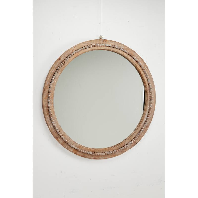 Contemporary Wood Distressed Wall Mirror with Beaded Detailing - Brown or White