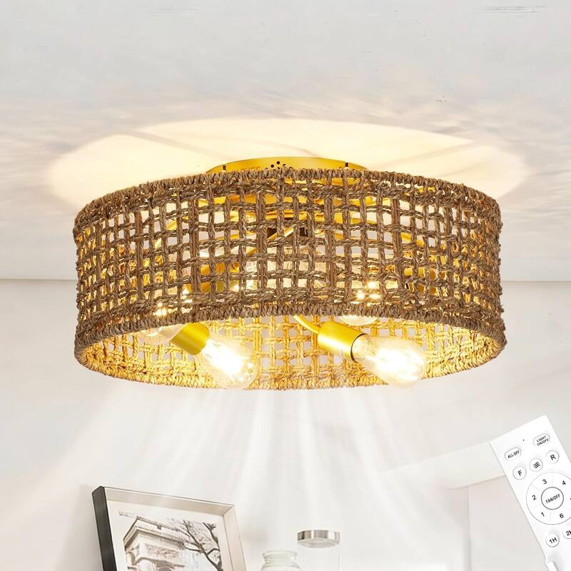 6 Speeds 20" Boho Ceiling Fans with Lights and Remote Control for Bedroom, Living Room - Gold