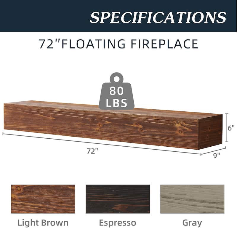 Home Decor Rustic Solid Wood Decorative Wall Shelf, Fireplace Mantel
